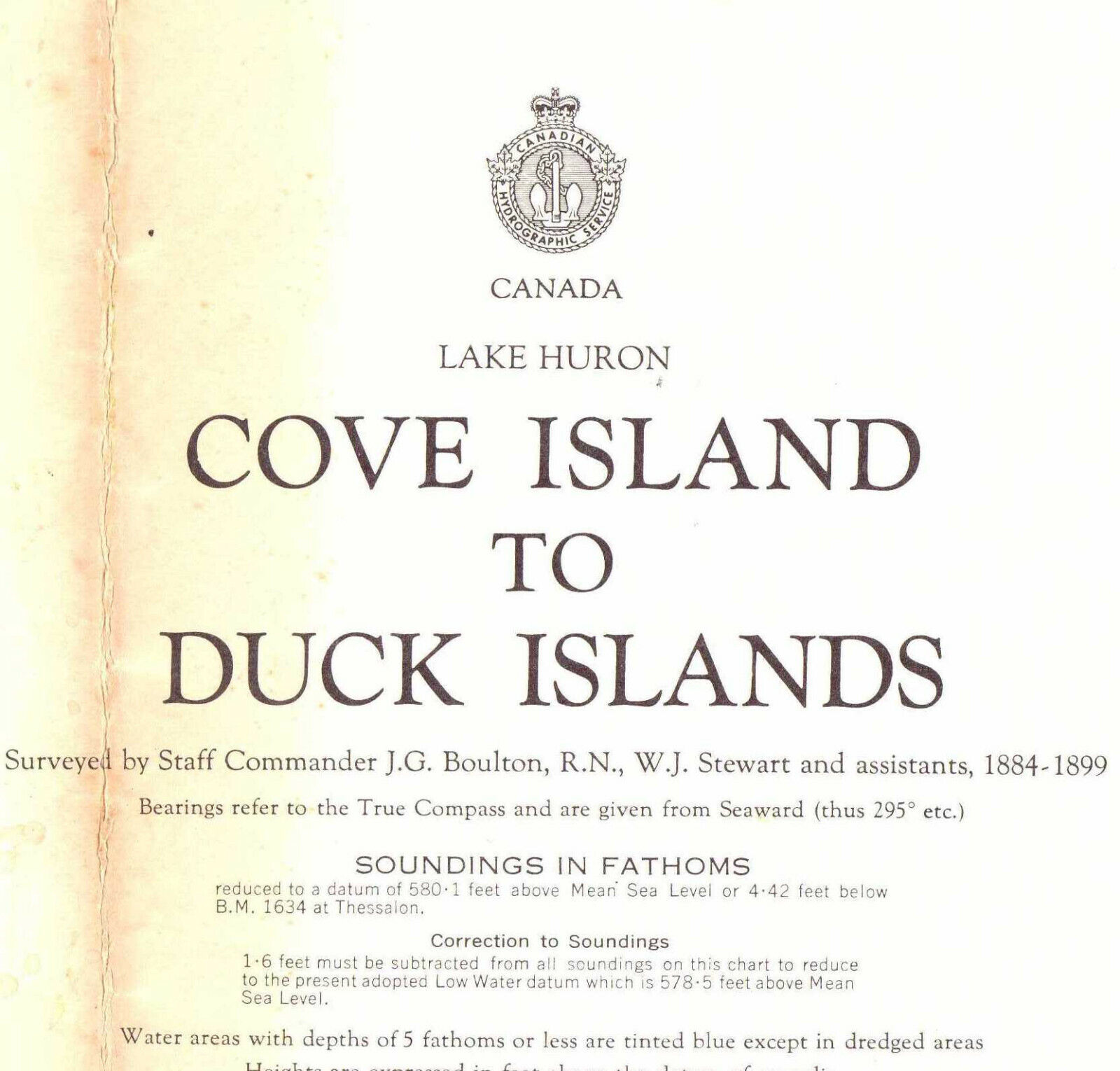 Vintage Nautical Chart # 2298 Cove Island To Duck Islands Lake Huron Canada Used