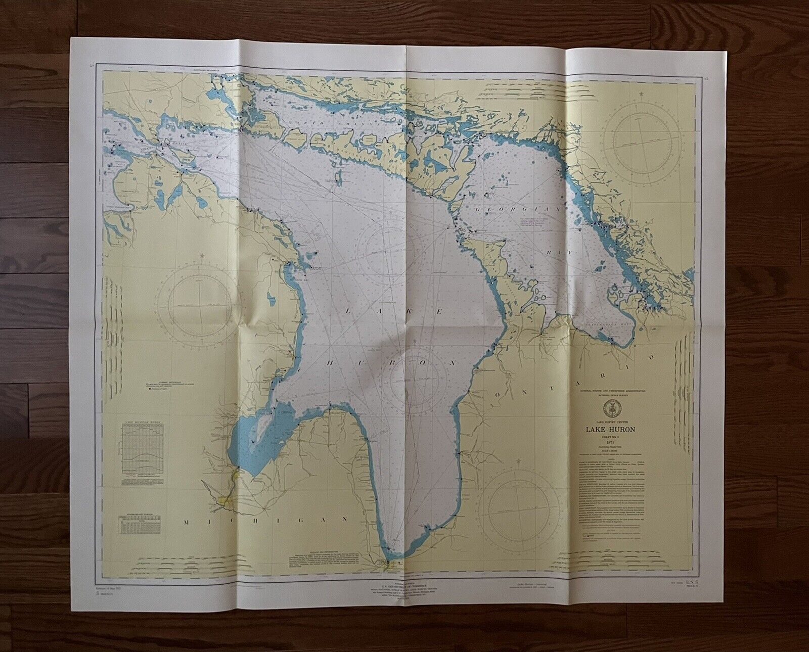 Vintage 1971 Lake Huron Nautical Chart Map - 34” X 40”